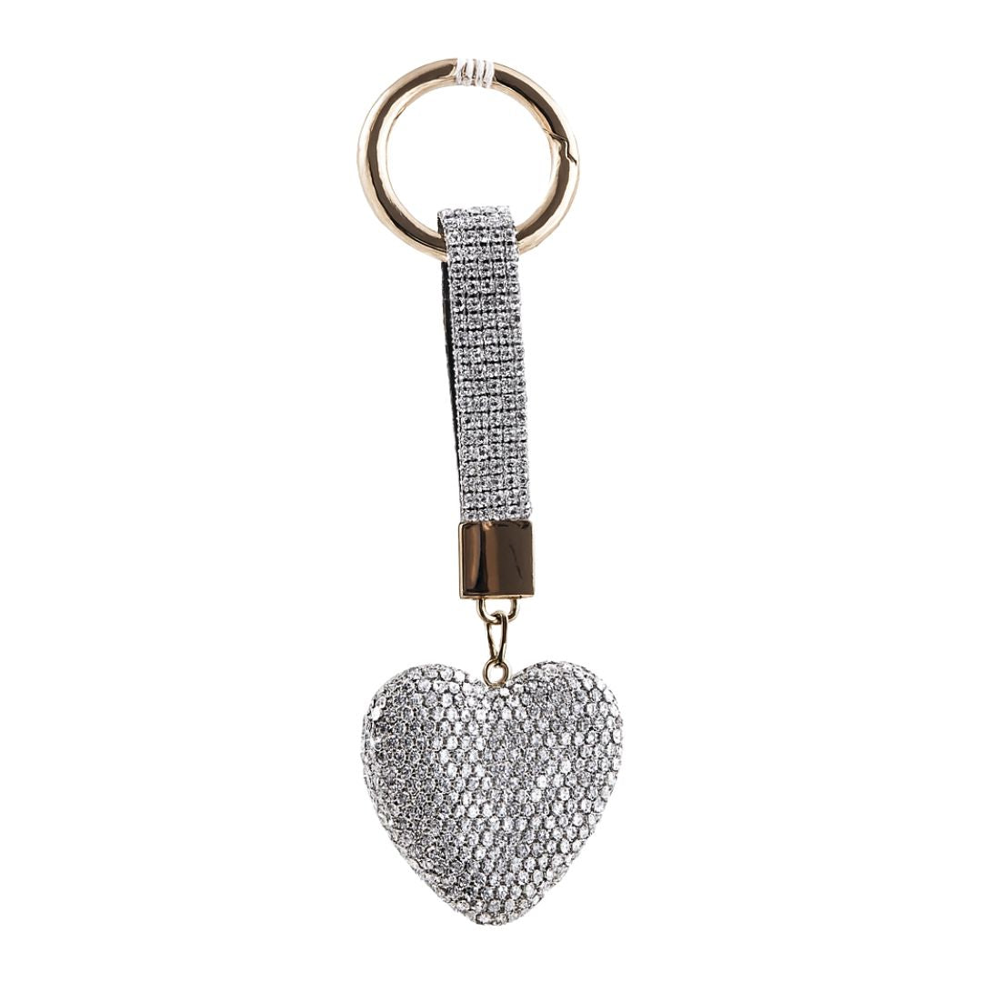 Portachiavi con cuore piatto decorato da micro strass e cinturino luminoso