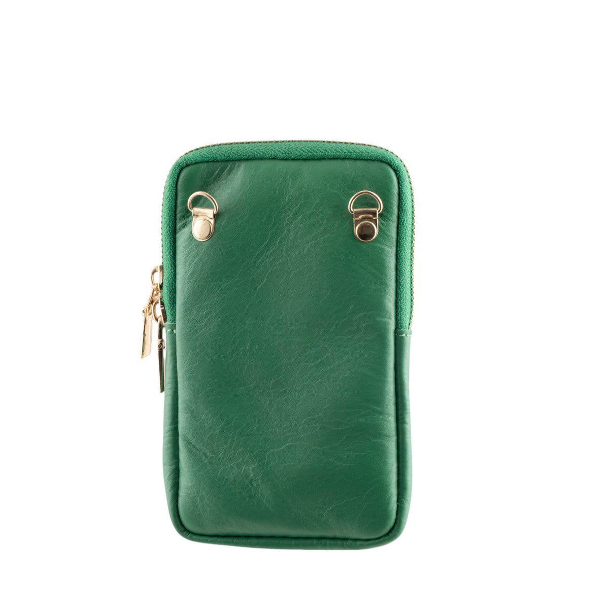 Borsa portacellulare donna in vera pelle con tracolla regolabile e chiusura zip