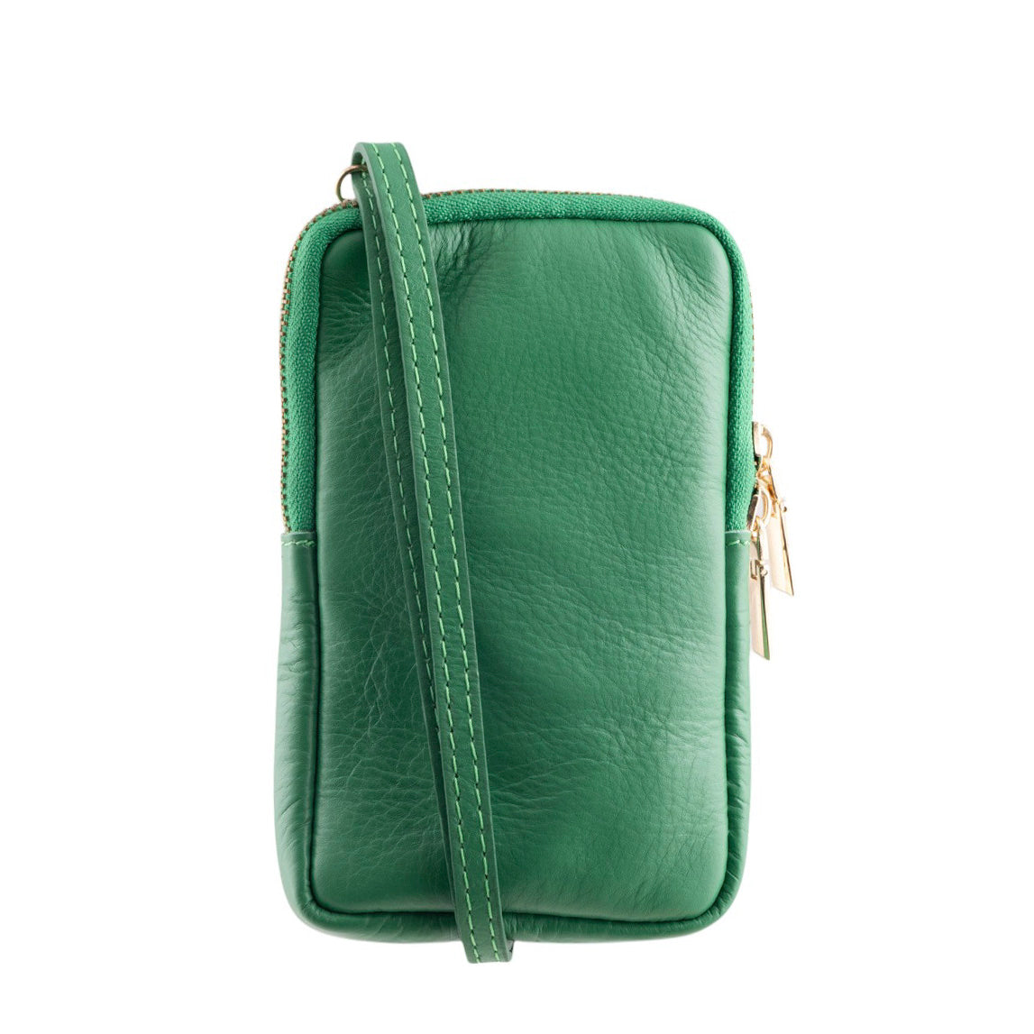 Borsa portacellulare donna in vera pelle con tracolla regolabile e chiusura zip