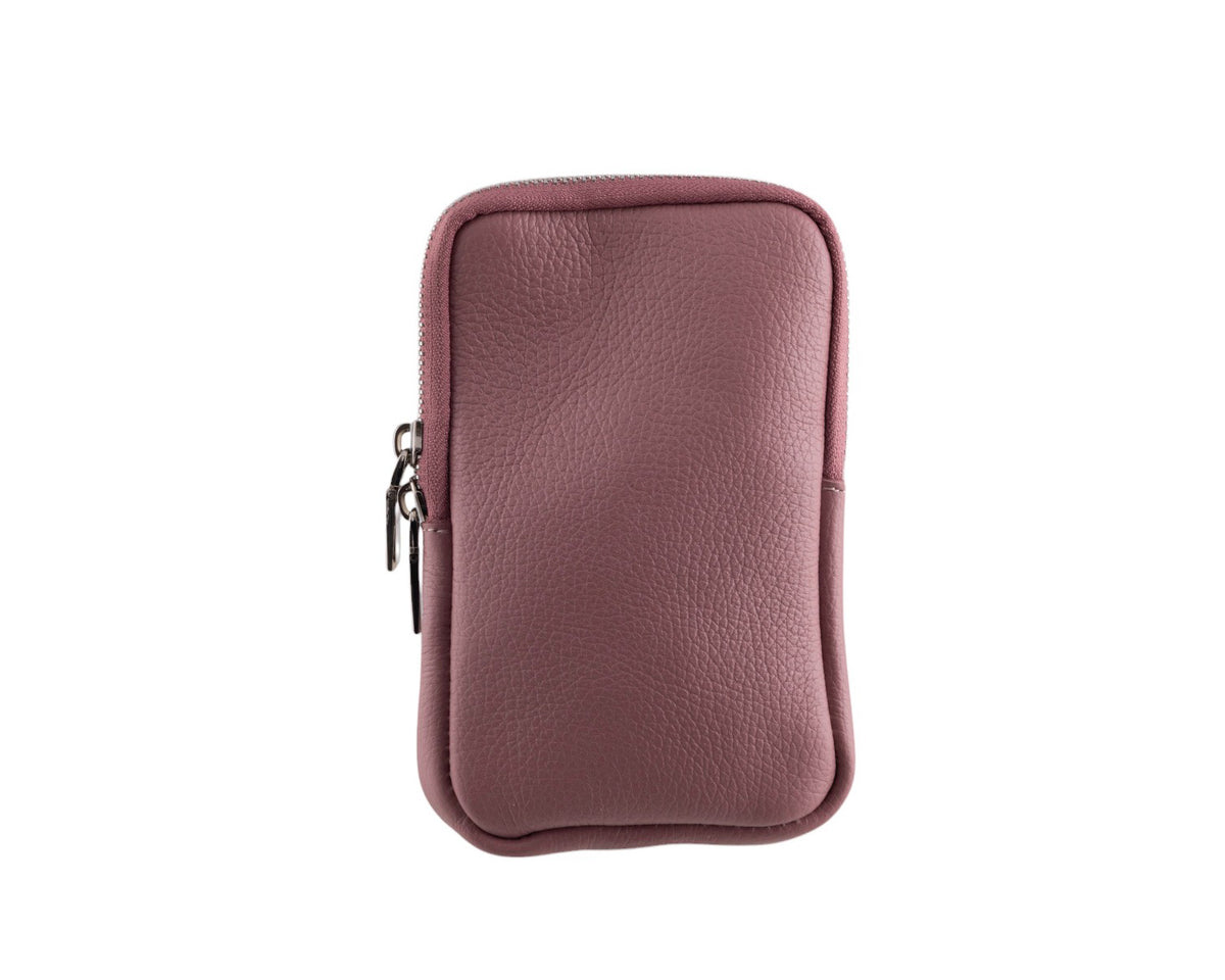 Borsa portacellulare donna in vera pelle con tracolla regolabile e chiusura zip