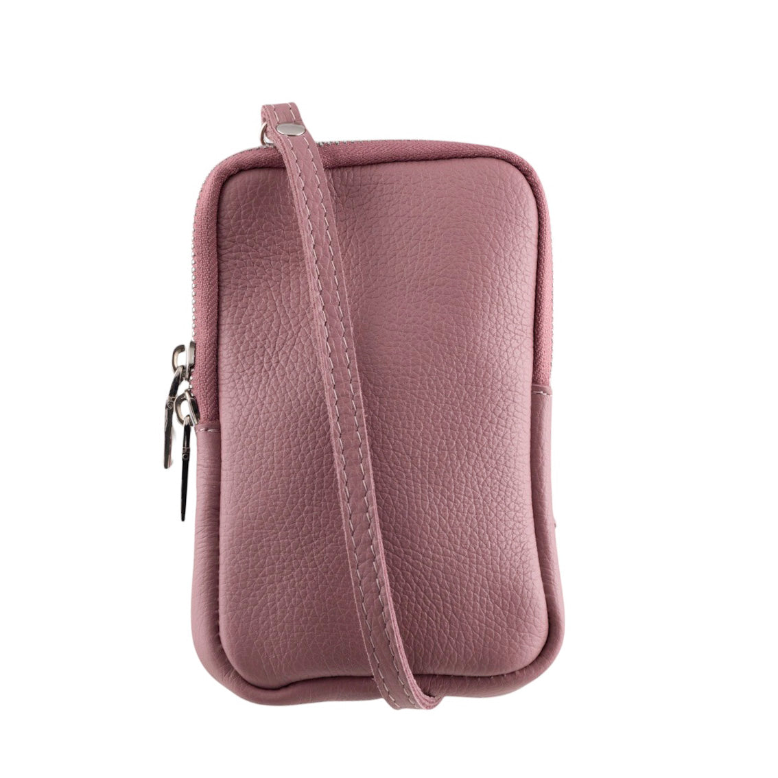 Borsa portacellulare donna in vera pelle con tracolla regolabile e chiusura zip