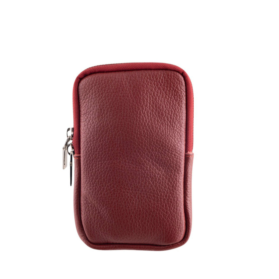 Borsa portacellulare donna in vera pelle con tracolla regolabile e chiusura zip