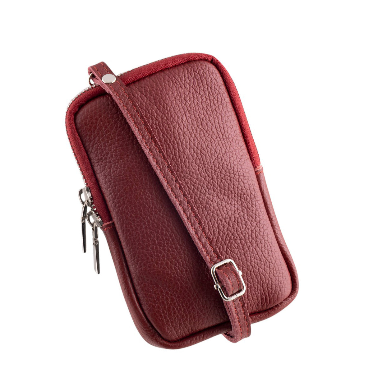 Borsa portacellulare donna in vera pelle con tracolla regolabile e chiusura zip