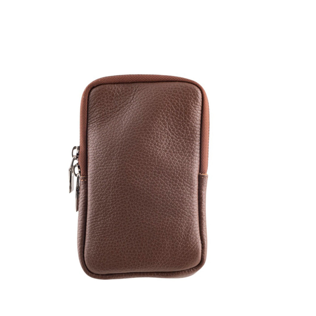 Borsa portacellulare donna in vera pelle con tracolla regolabile e chiusura zip
