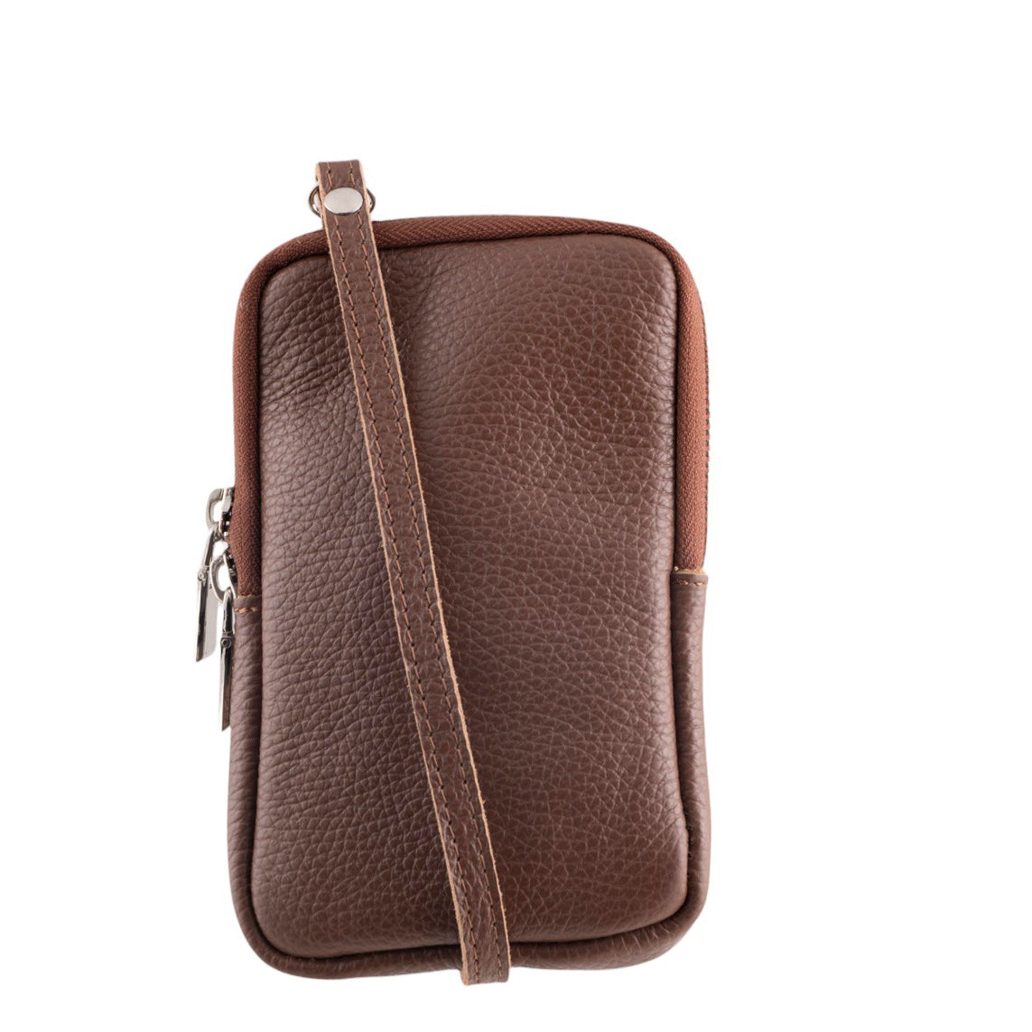 Borsa portacellulare donna in vera pelle con tracolla regolabile e chiusura zip