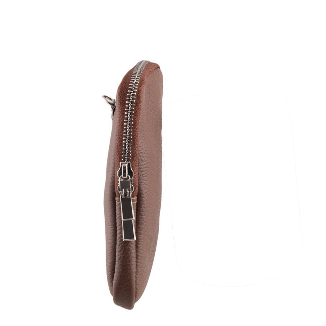 Borsa portacellulare donna in vera pelle con tracolla regolabile e chiusura zip