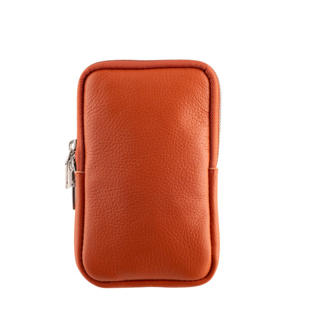 Borsa portacellulare donna in vera pelle con tracolla regolabile e chiusura zip