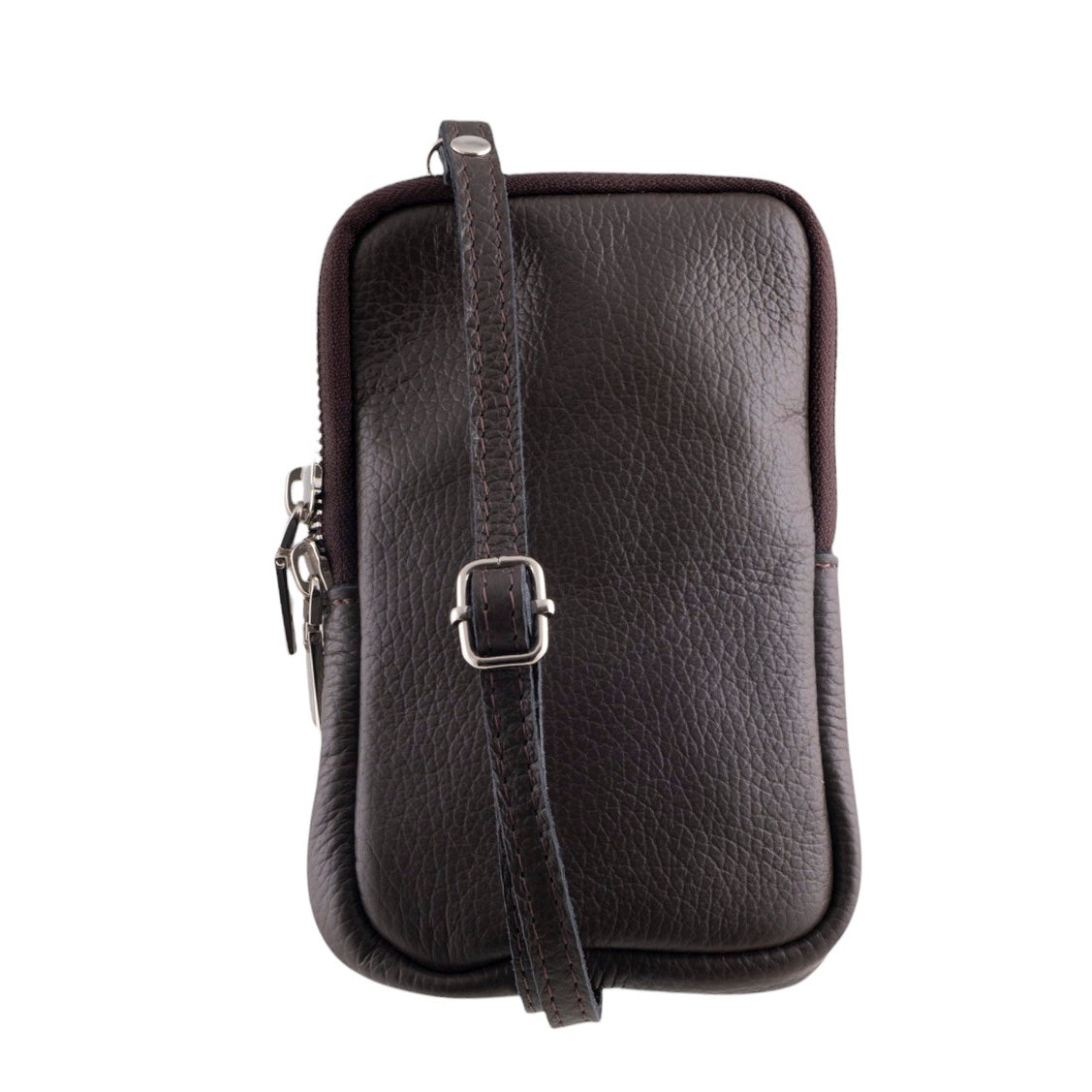 Borsa portacellulare donna in vera pelle con tracolla regolabile e chiusura zip