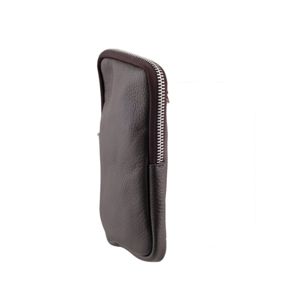 Borsa portacellulare donna in vera pelle con tracolla regolabile e chiusura zip