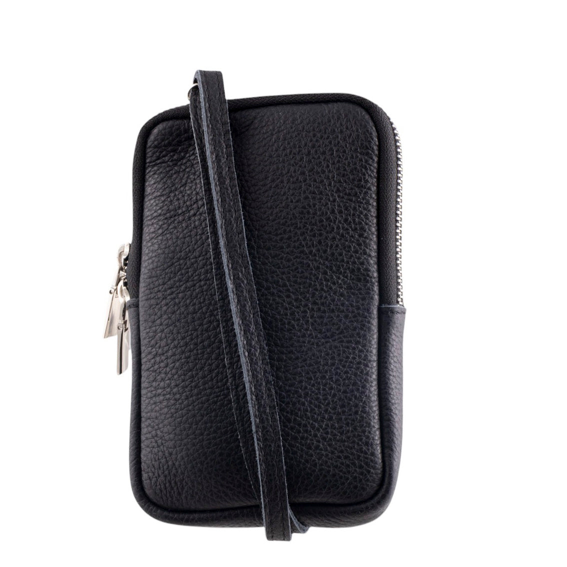 Borsa portacellulare donna in vera pelle con tracolla regolabile e chiusura zip