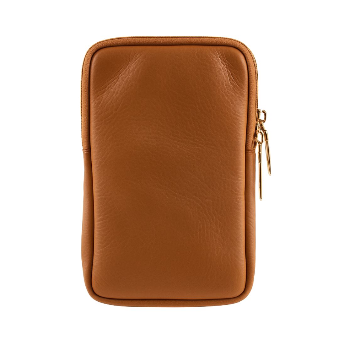 Borsa portacellulare donna in vera pelle con tracolla regolabile e chiusura zip