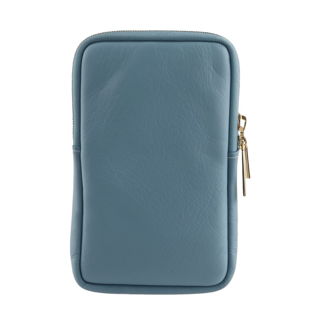 Borsa portacellulare donna in vera pelle con tracolla regolabile e chiusura zip