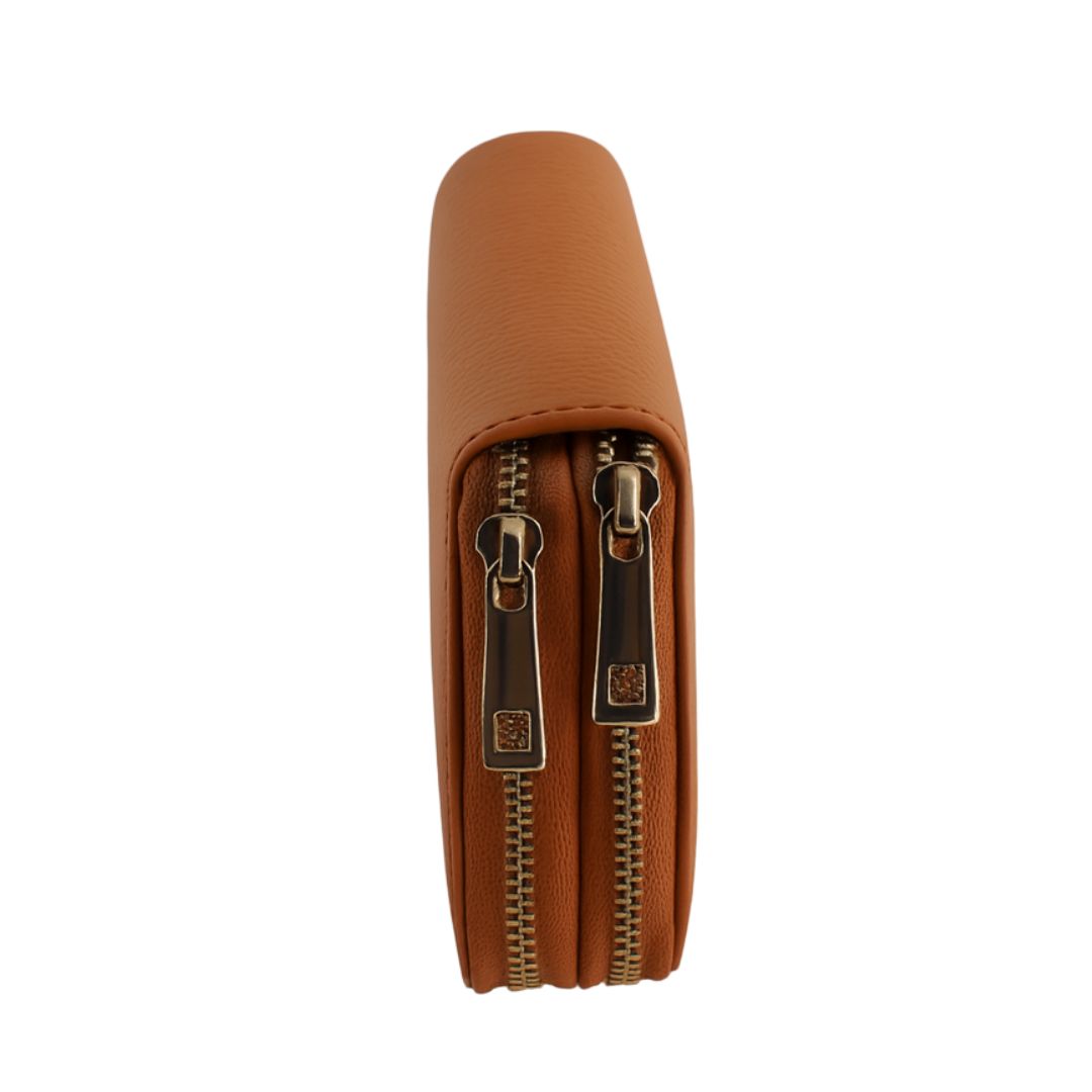 Portafoglio donna doppia zip in pelle dollaro
