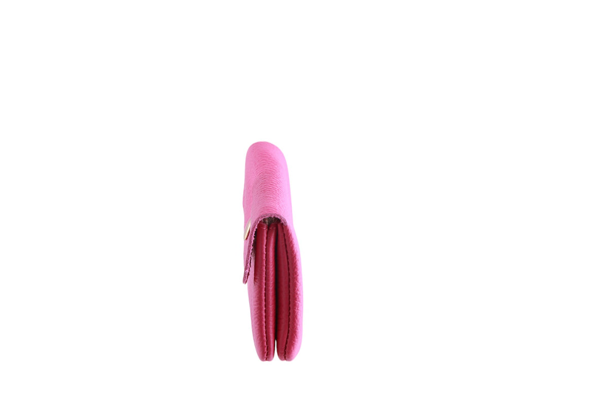 Portamonete in pelle con cerniera interna e bottone in tinta unita Made in Italy