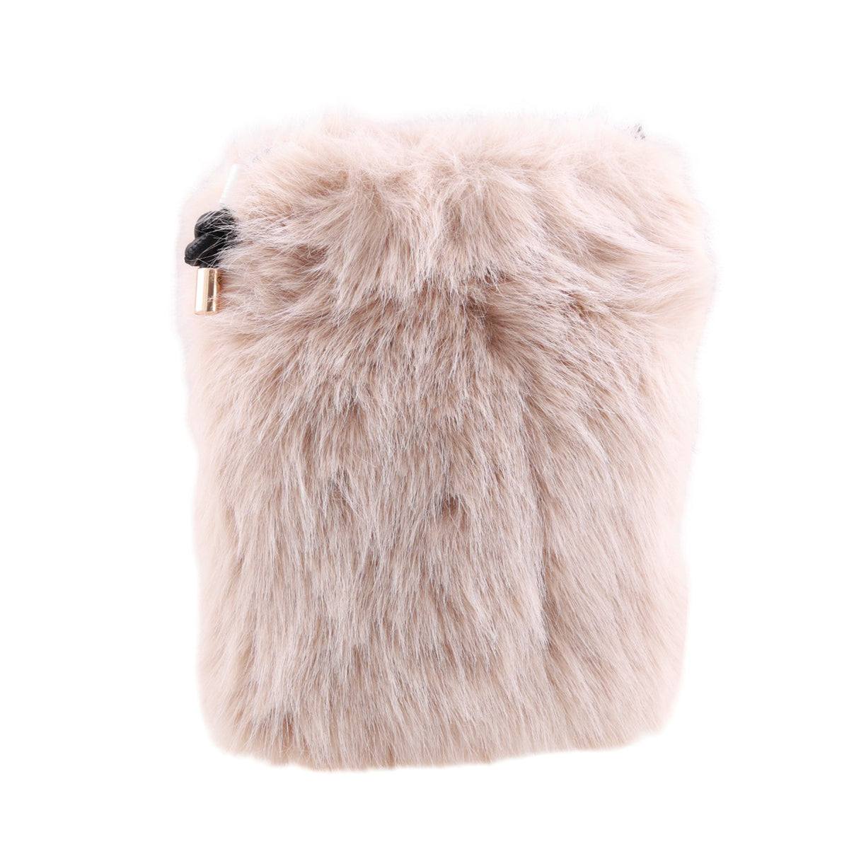 Borsa portacellulare in pelliccia con tracolla in vera pelle Made in Italy