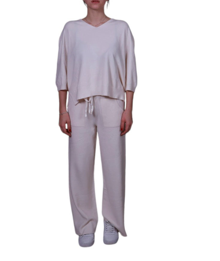 Maglia donna, scollo a V, con manica 3/4 e spacchetti laterali Made in Italy