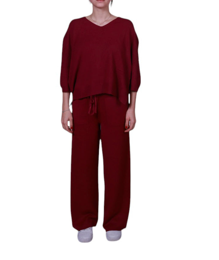 Maglia donna, scollo a V, con manica 3/4 e spacchetti laterali Made in Italy
