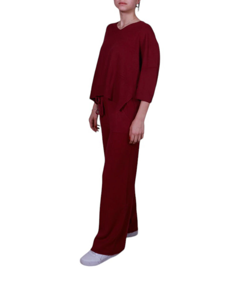 Maglia donna, scollo a V, con manica 3/4 e spacchetti laterali Made in Italy