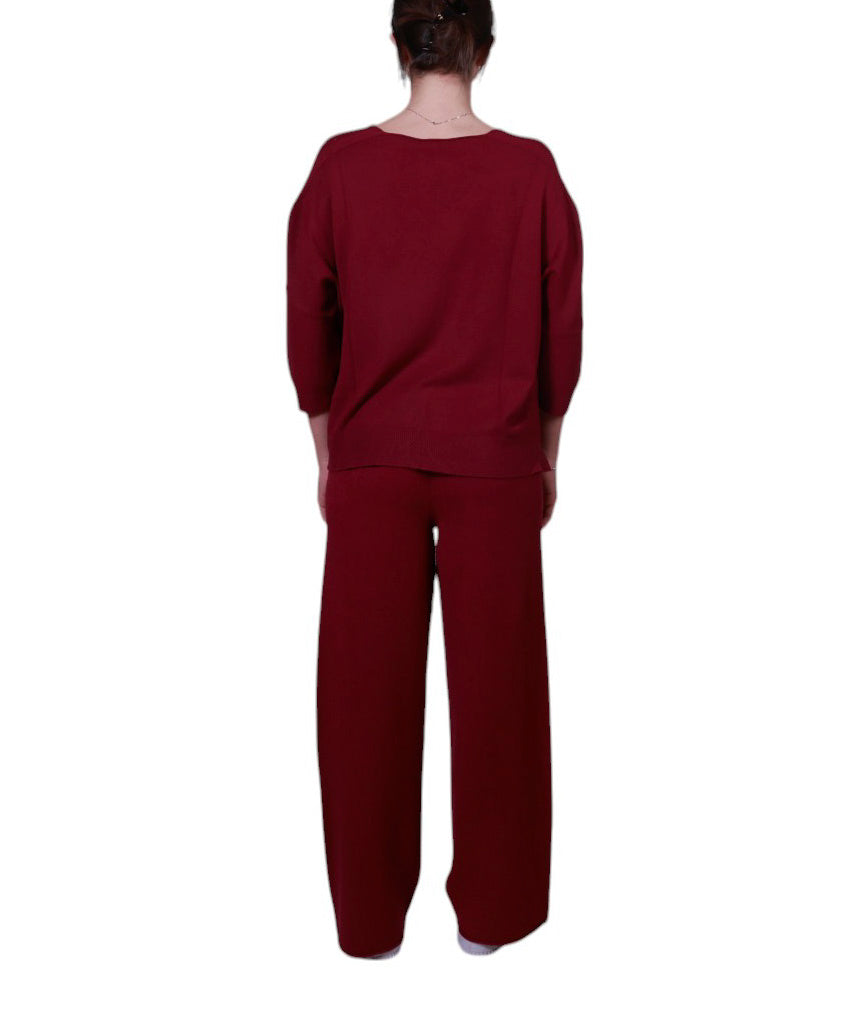 Maglia donna, scollo a V, con manica 3/4 e spacchetti laterali Made in Italy