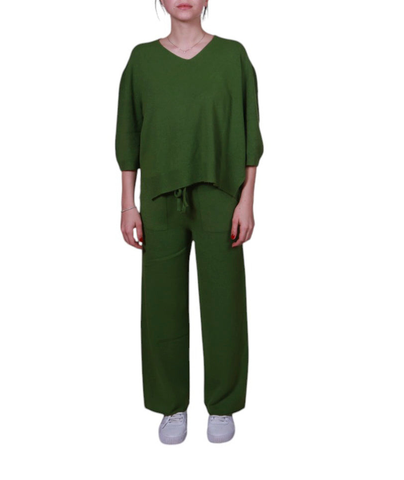 Maglia donna, scollo a V, con manica 3/4 e spacchetti laterali Made in Italy