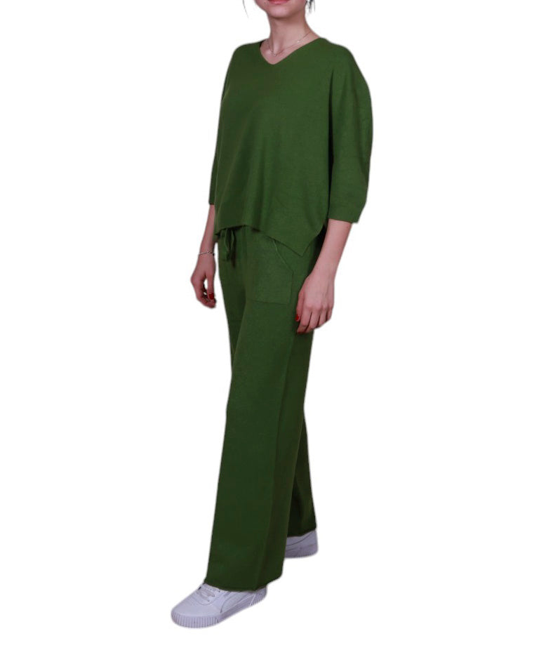 Maglia donna, scollo a V, con manica 3/4 e spacchetti laterali Made in Italy