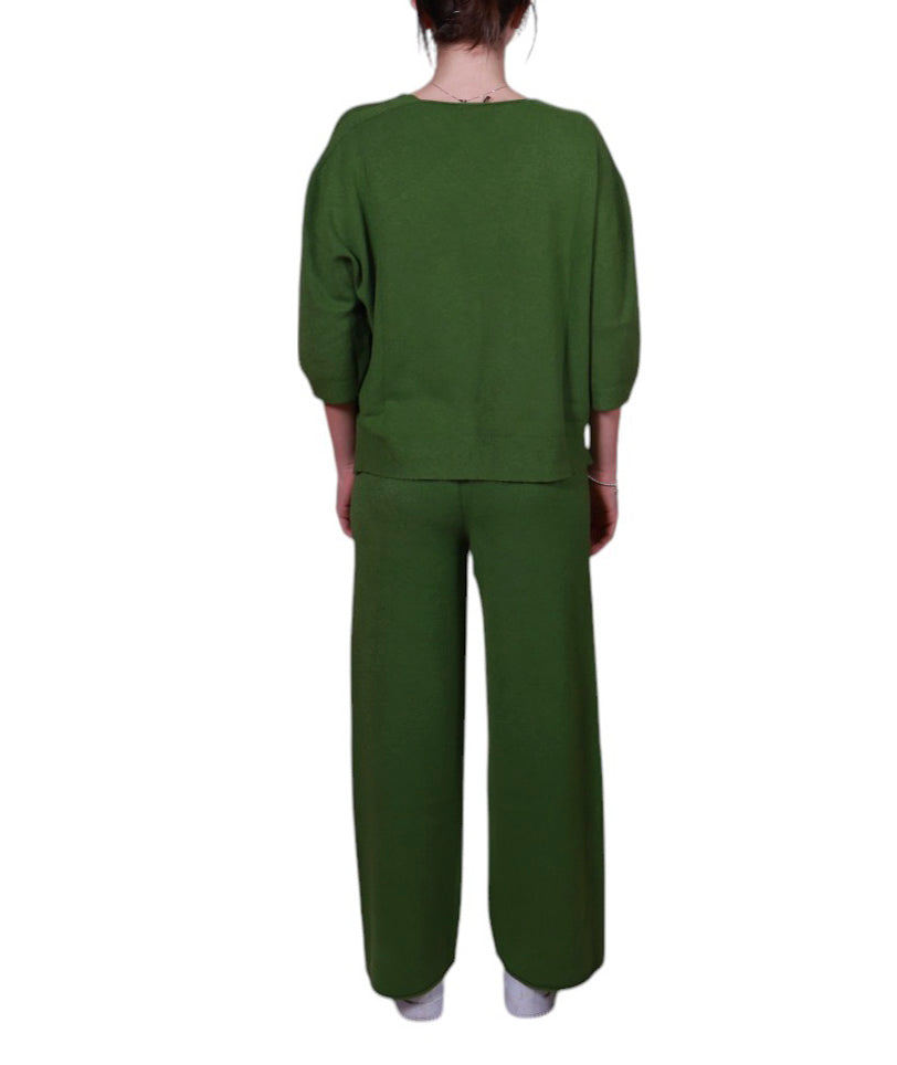 Maglia donna, scollo a V, con manica 3/4 e spacchetti laterali Made in Italy