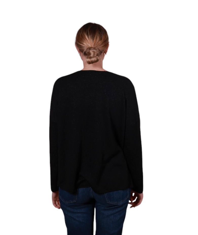 Maglia donna lurex scollo a V, filato brillante e fit morbido Made in Italy