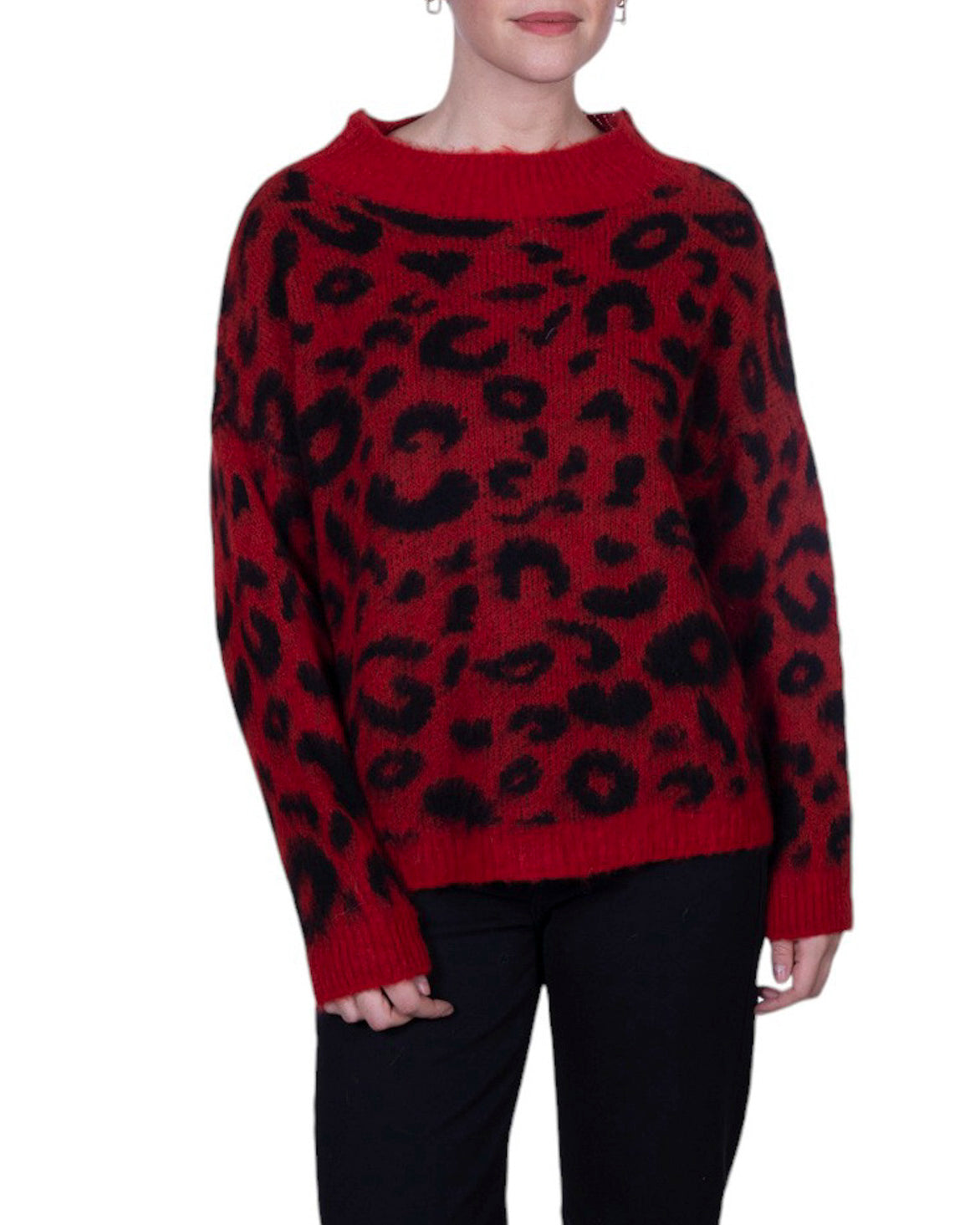 Maglia donna in misto lana con fantasia leopardata e vestibilità morbida