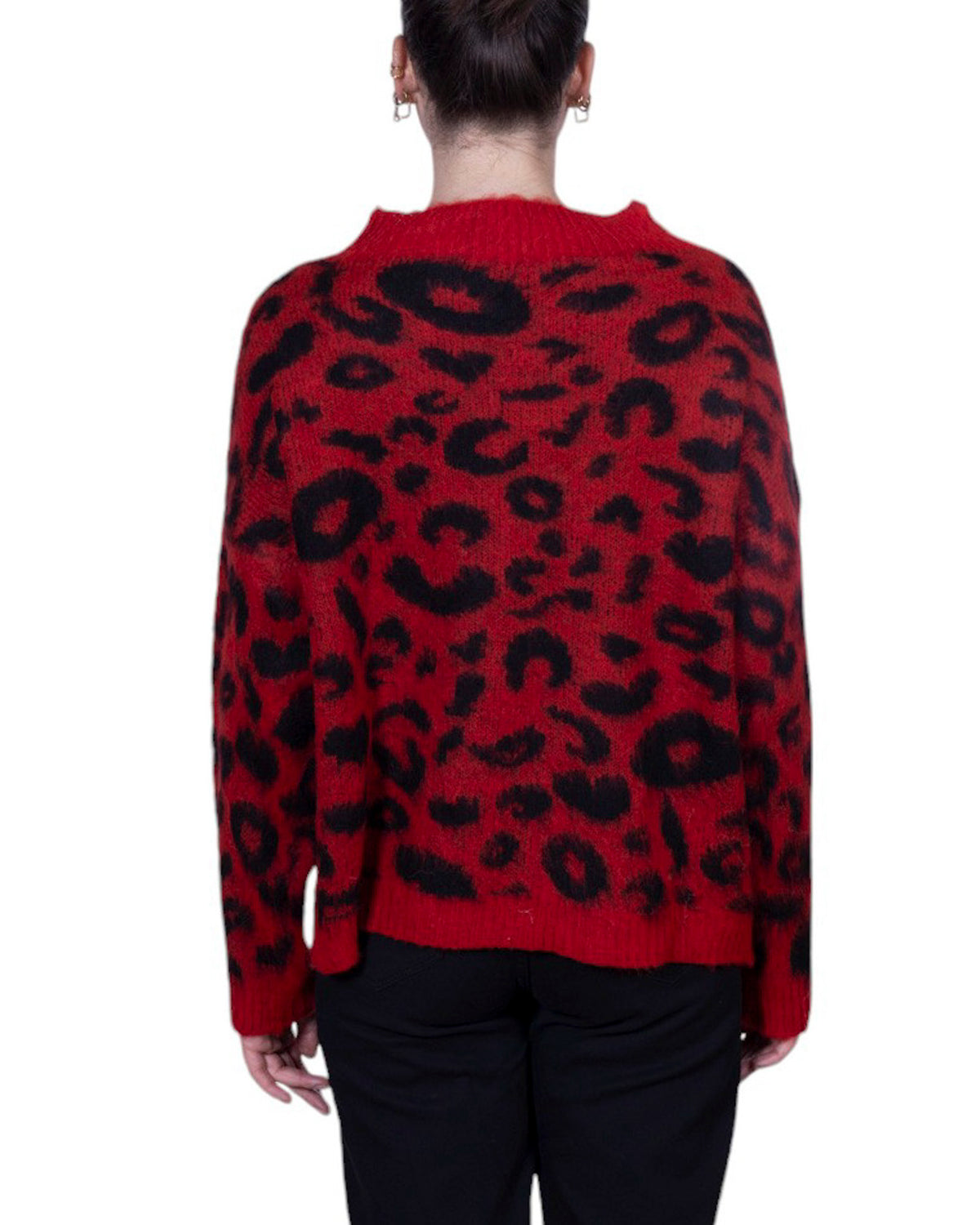Maglia donna in misto lana con fantasia leopardata e vestibilità morbida