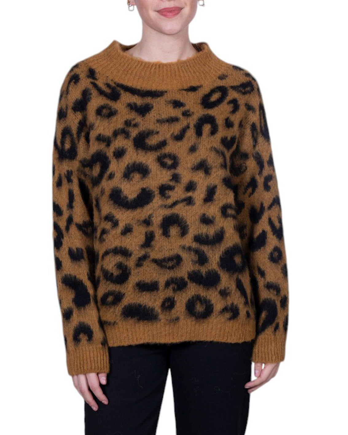 Maglia donna in misto lana con fantasia leopardata e vestibilità morbida