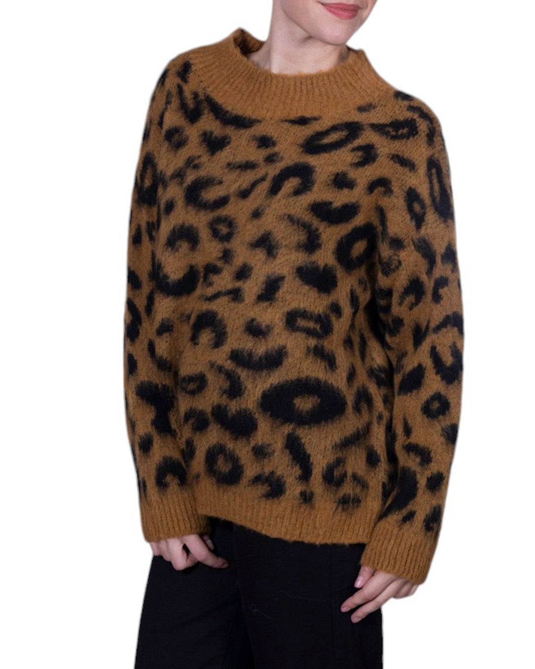 Maglia donna in misto lana con fantasia leopardata e vestibilità morbida