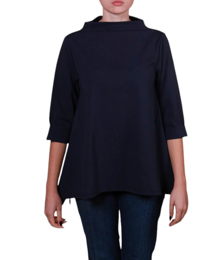 Blusa donna collo a barca, forma a trapezio punto Milano Made in Italy