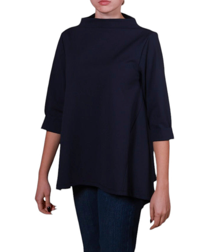 Blusa donna collo a barca, forma a trapezio punto Milano Made in Italy