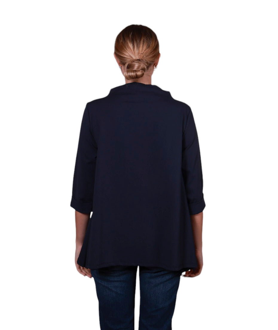 Blusa donna collo a barca, forma a trapezio punto Milano Made in Italy