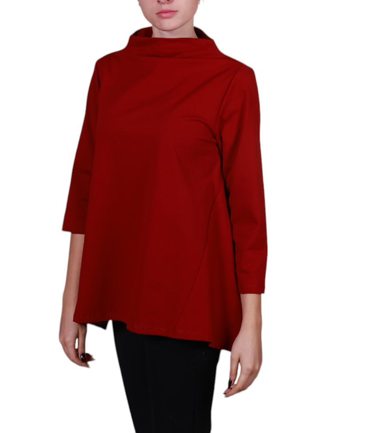 Blusa donna collo a barca, forma a trapezio punto Milano Made in Italy