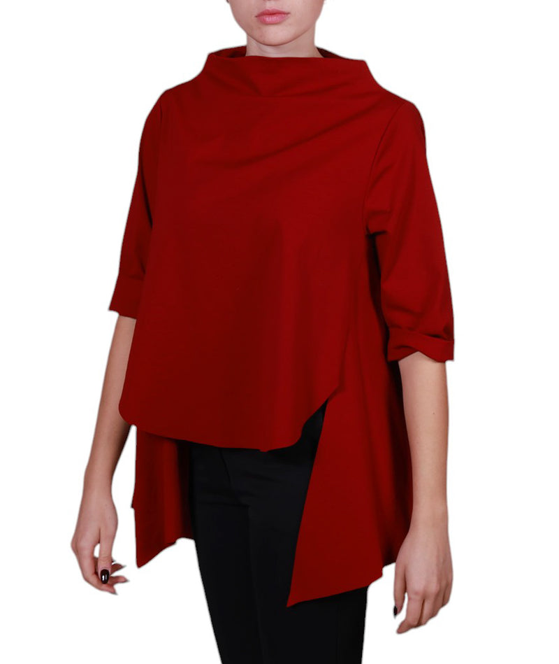 Blusa donna asimmetrica, maniche 3/4, scollo a barca punto Milano Made in Italy