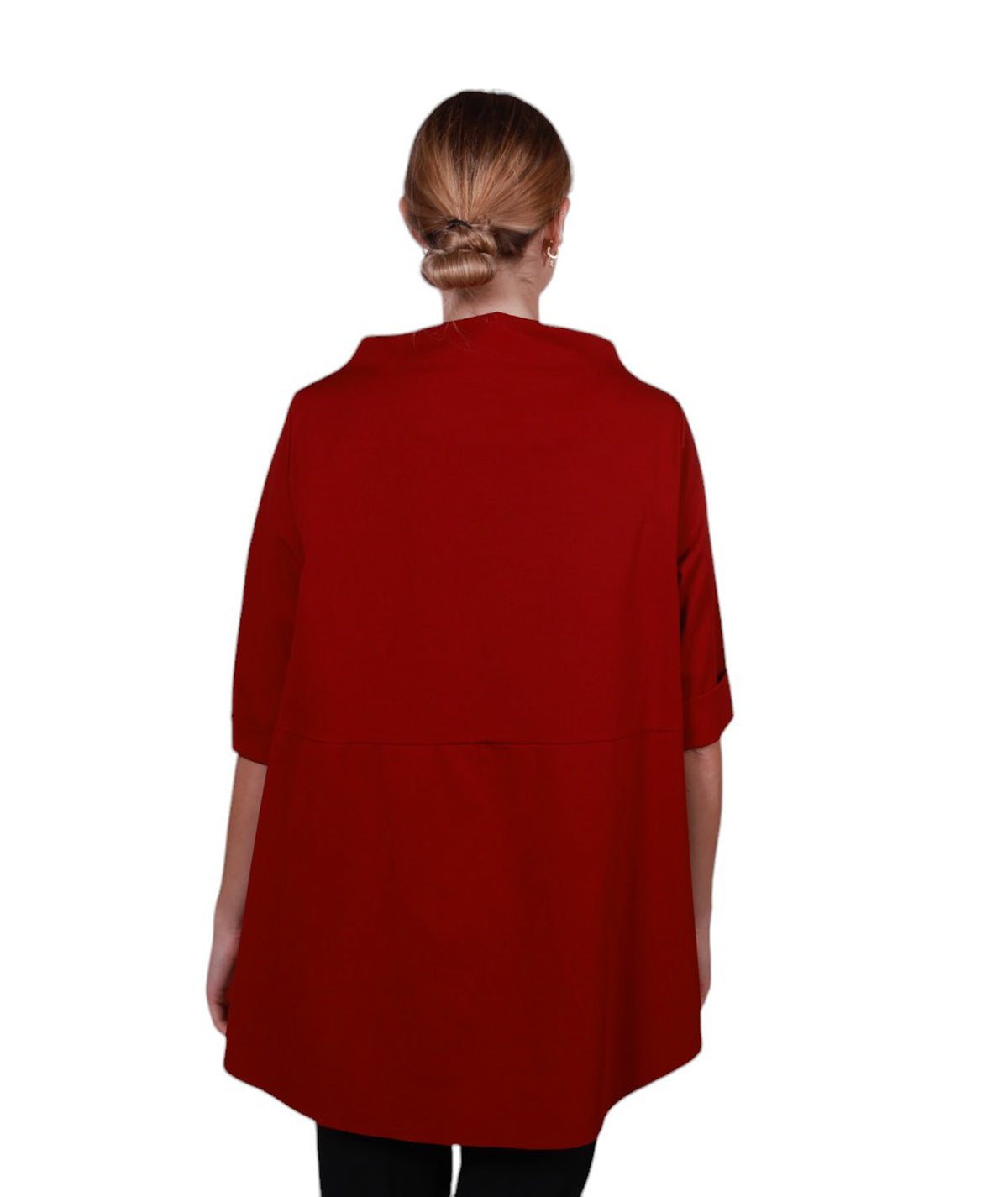 Blusa donna asimmetrica, maniche 3/4, scollo a barca punto Milano Made in Italy