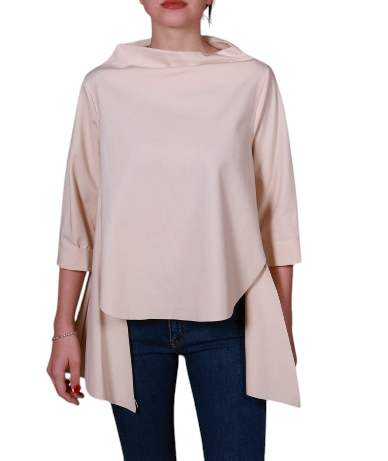 Blusa donna asimmetrica, maniche 3/4, scollo a barca punto Milano Made in Italy
