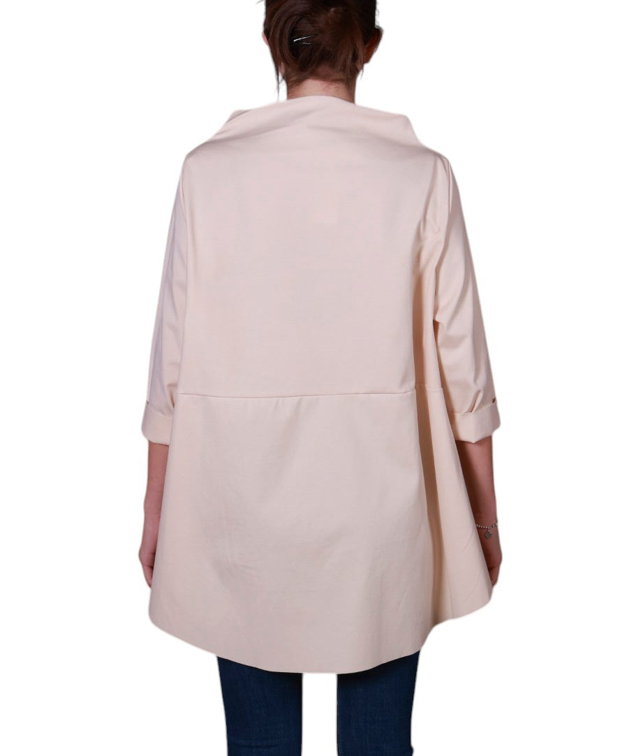 Blusa donna asimmetrica, maniche 3/4, scollo a barca punto Milano Made in Italy