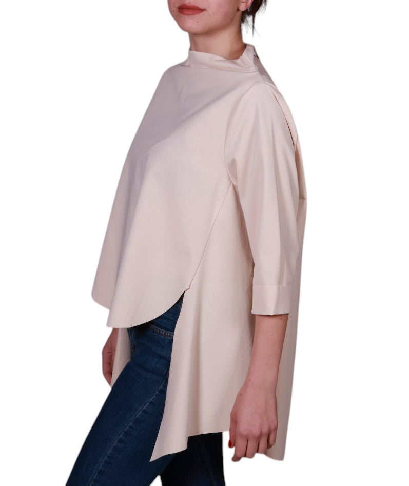 Blusa donna asimmetrica, maniche 3/4, scollo a barca punto Milano Made in Italy