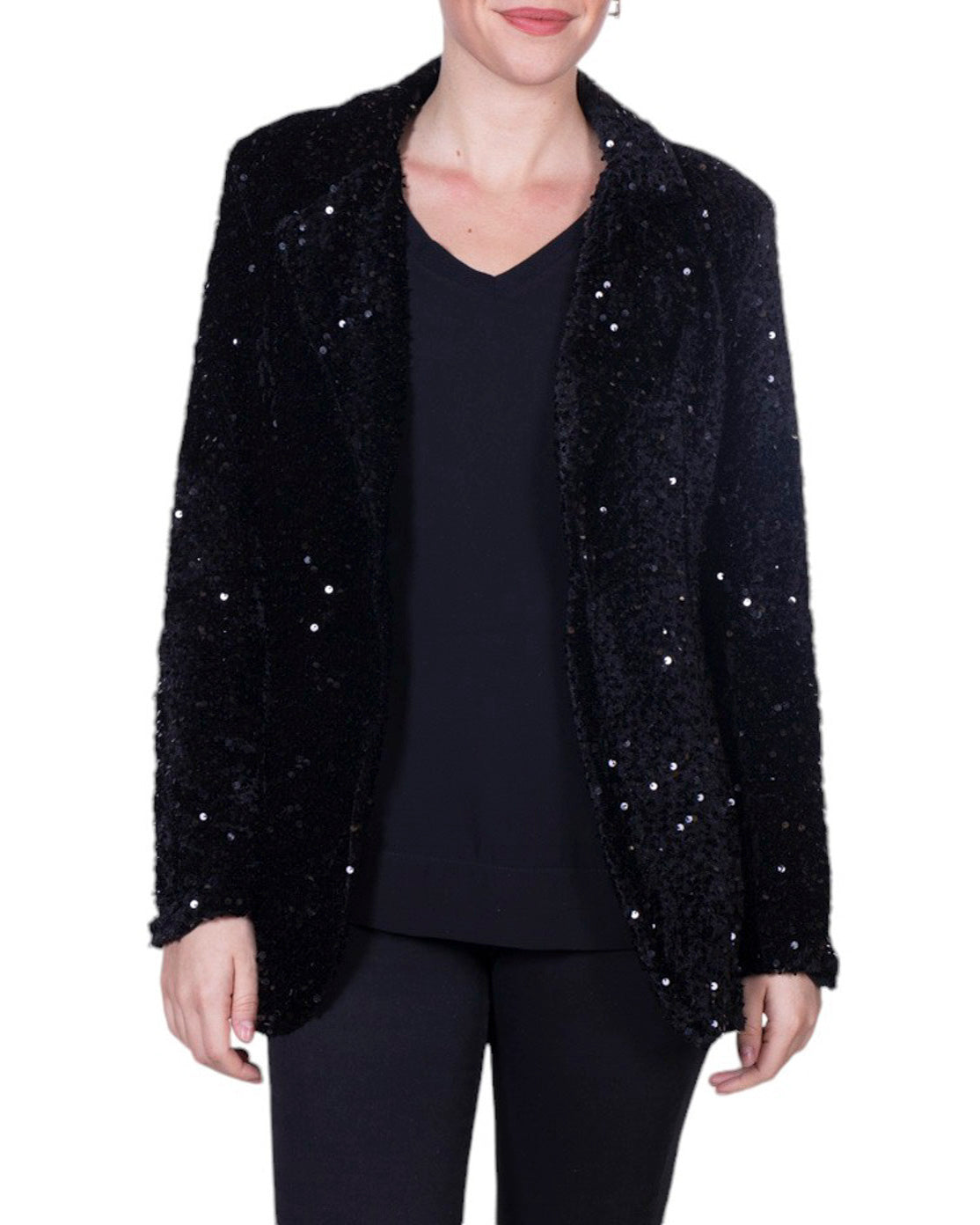 Giacca donna con paillettes all-over, revers classico e chiusura frontale