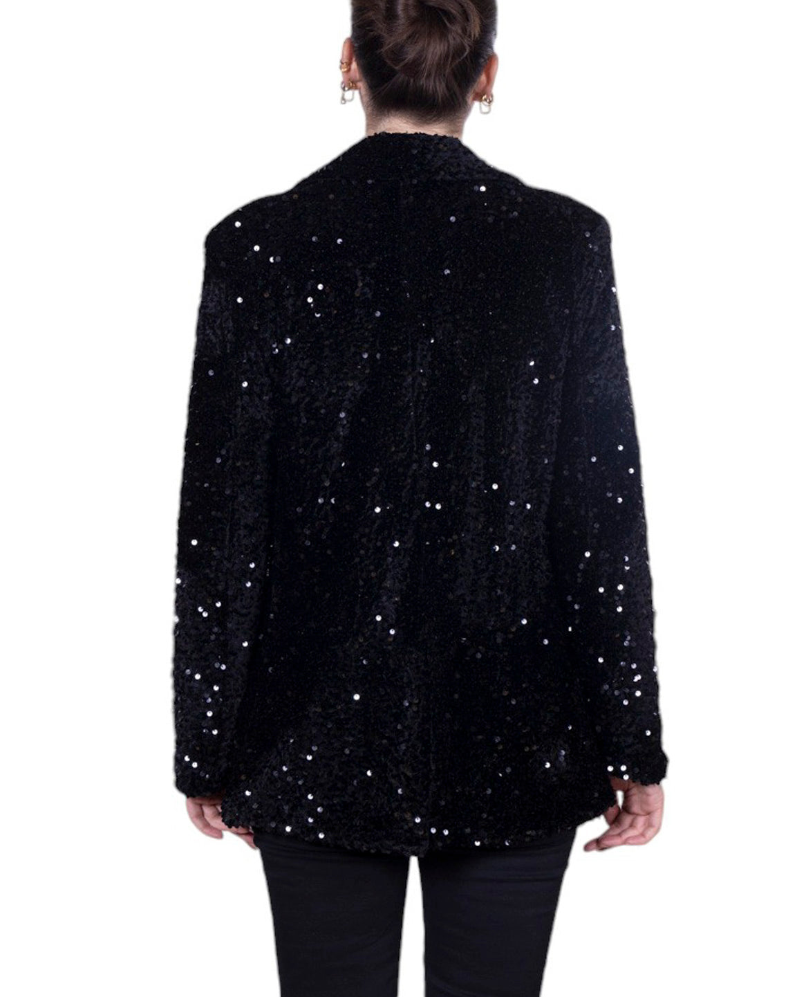 Giacca donna con paillettes all-over, revers classico e chiusura frontale