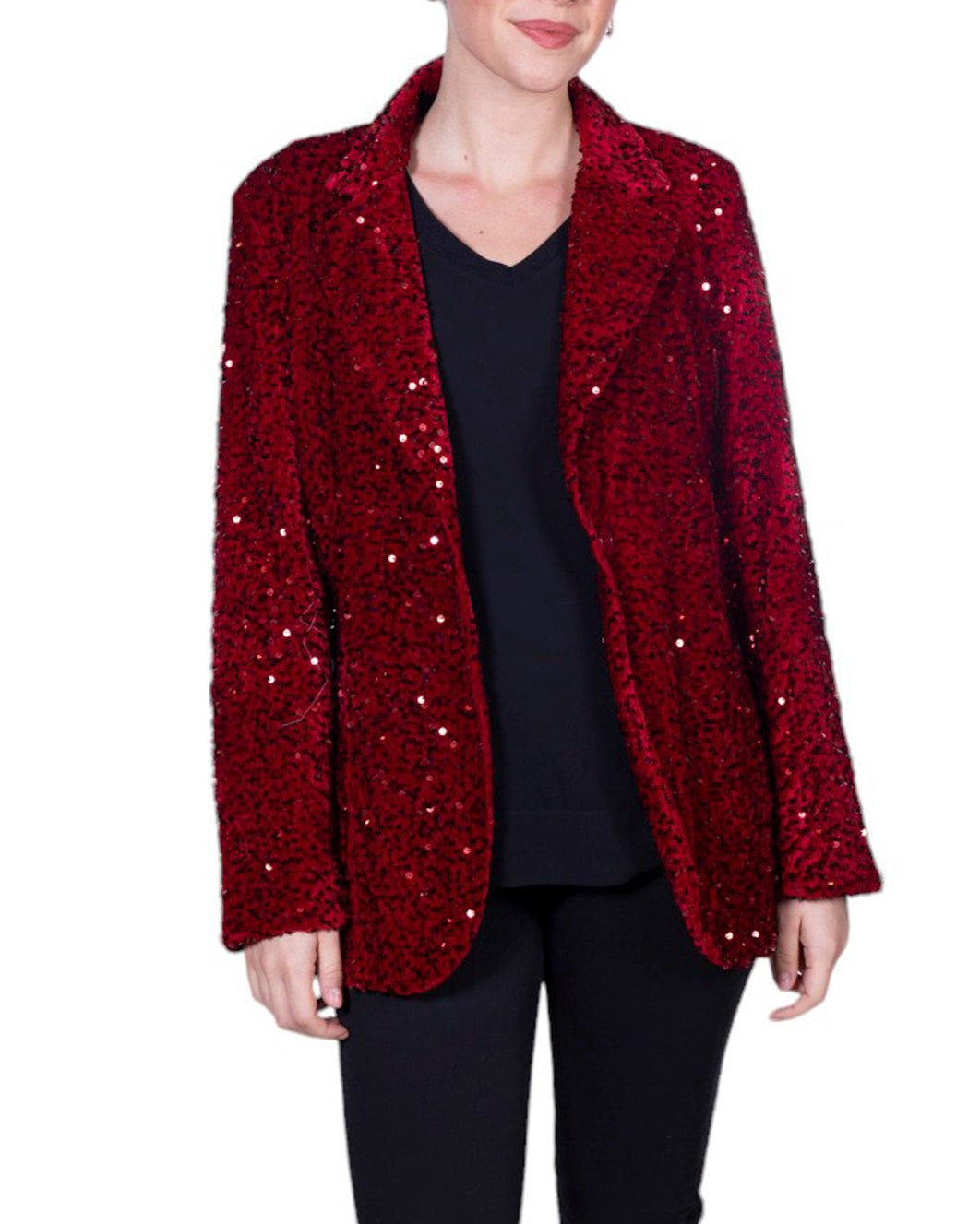 Giacca donna con paillettes all-over, revers classico e chiusura frontale