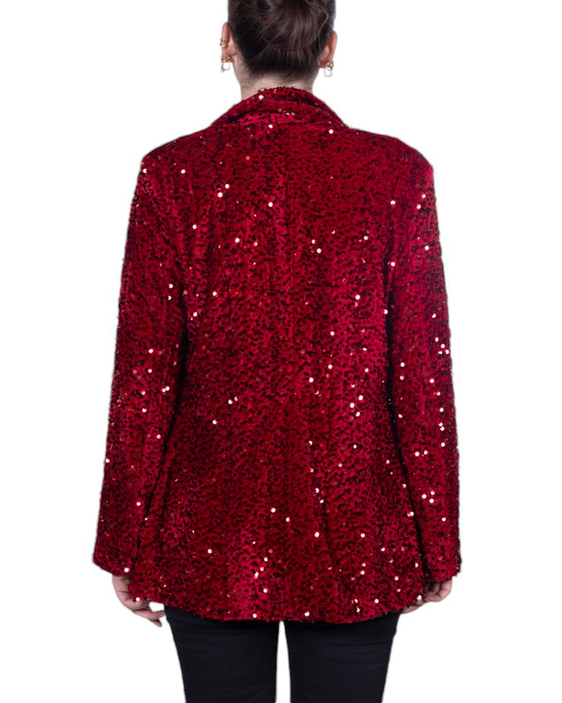 Giacca donna con paillettes all-over, revers classico e chiusura frontale