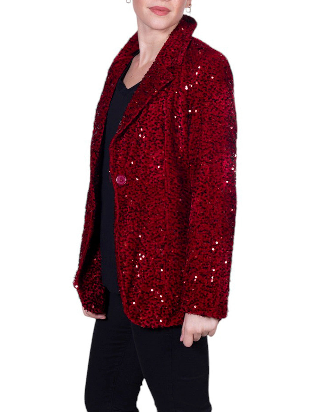 Giacca donna con paillettes all-over, revers classico e chiusura frontale
