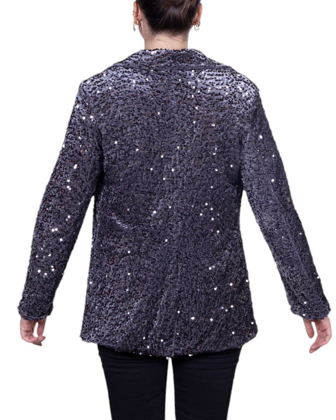 Giacca donna con paillettes all-over, revers classico e chiusura frontale