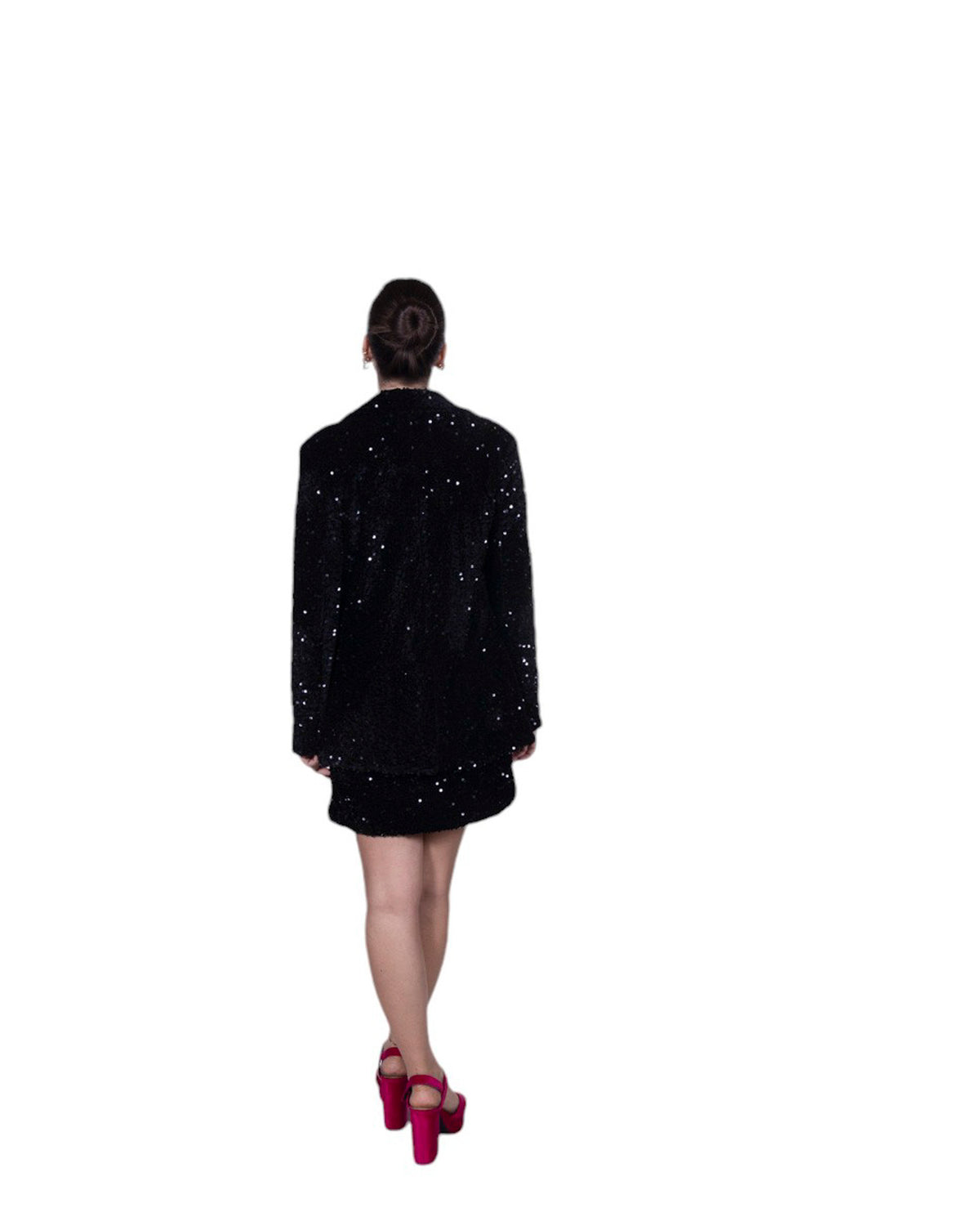 Giacca donna con paillettes all-over, revers classico e chiusura frontale