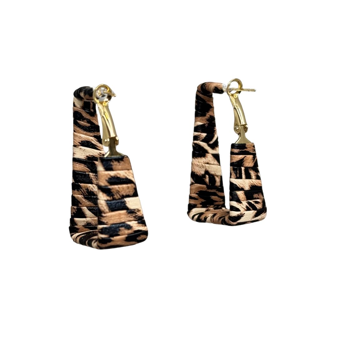 Orecchini pendenti rettangolari fantasia animalier con chiusura a clip dorata