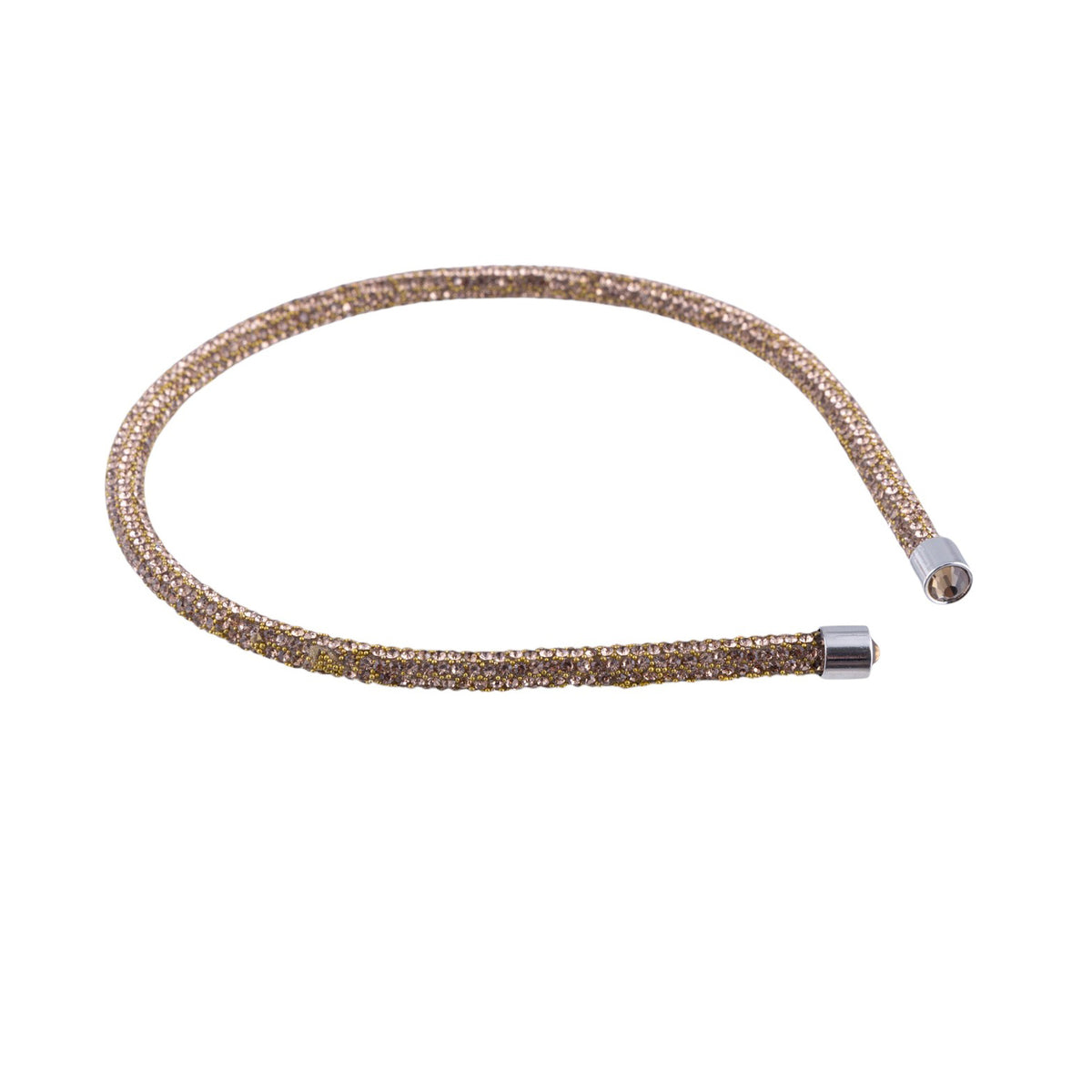 Cerchietto per capelli flessibile con microstrass e terminali metallici lucidi