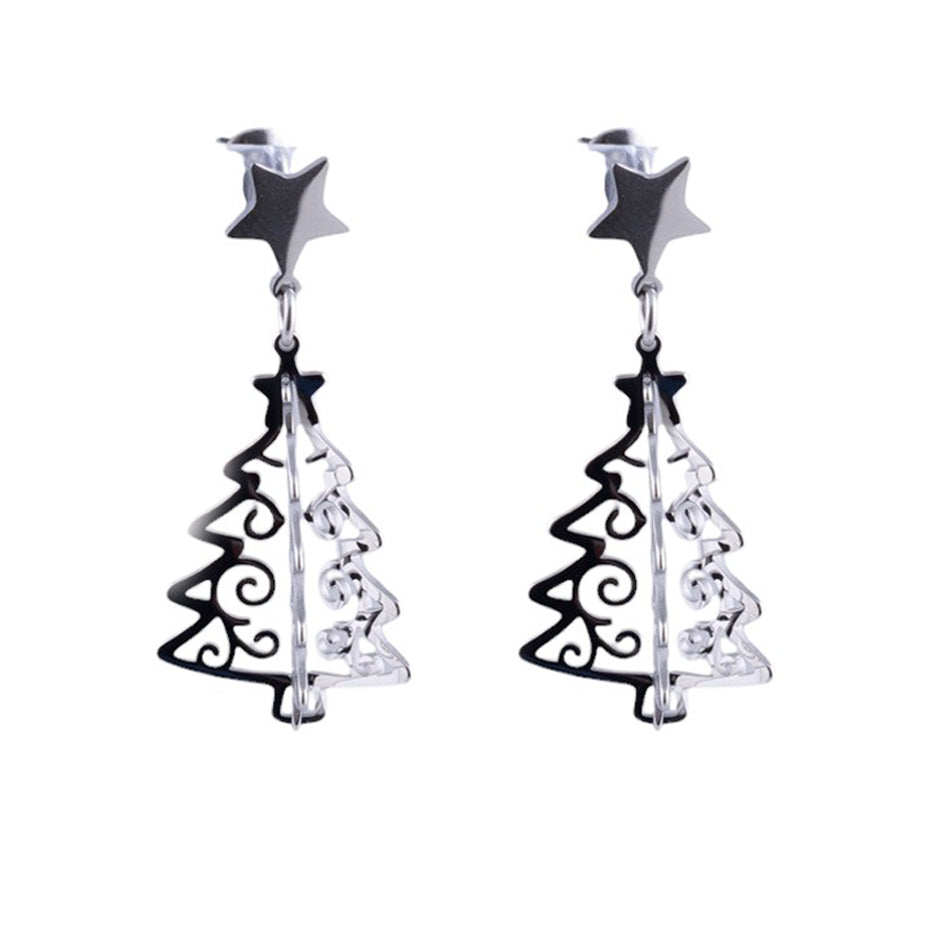 Orecchini pendenti albero di Natale in acciaio con stella decorativa